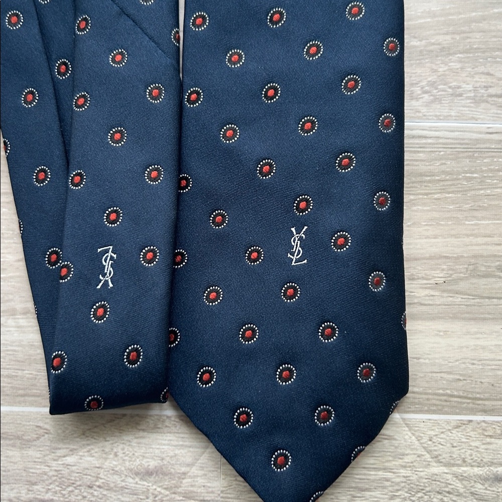 Yves Saint Laurent Vintage Navy and Orange Patterned Tie